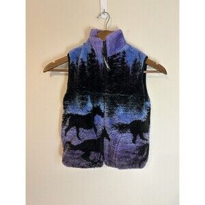 90’s Black Mountain Fleece Jacket Kids M 4-6 Purple Twilight Horse Vest Zip Up